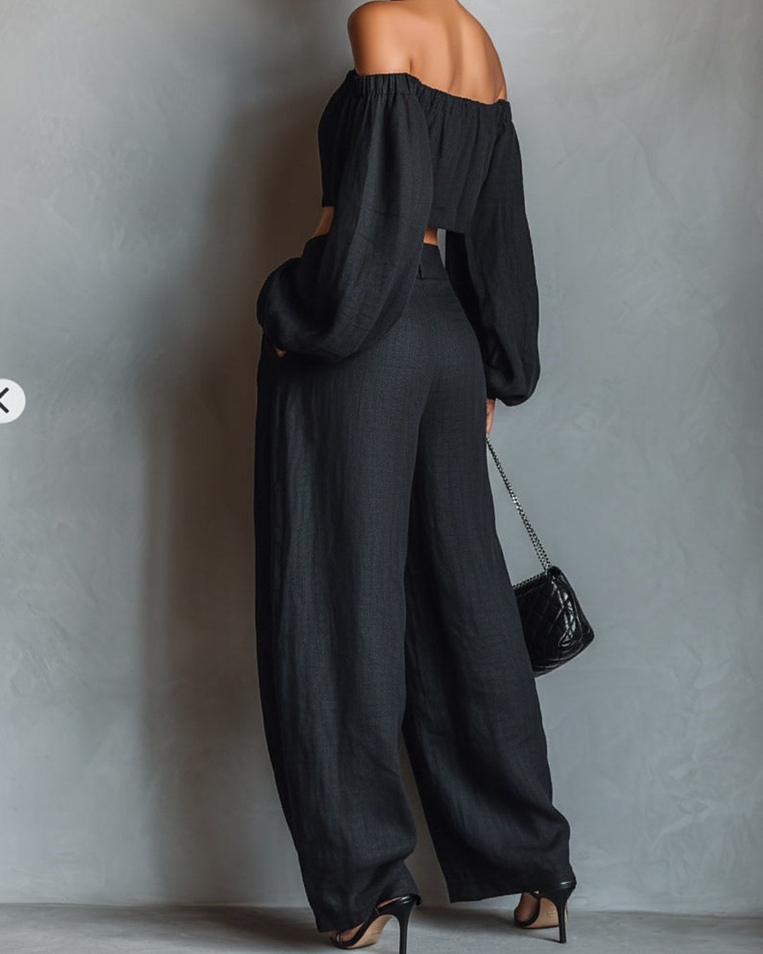 Conjunto Top de Hombros Descubiertos y Pantalón Ancho