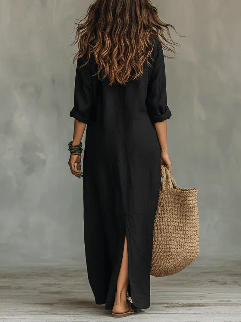 Vestido Largo Holgado con Botones