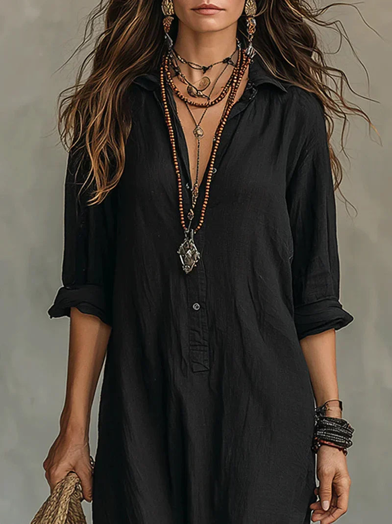 Vestido Largo Holgado con Botones